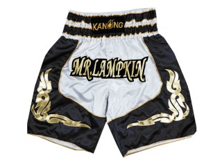 Pantalones boxeo personalizados : KNBXCUST-2043-Blanco-Negro